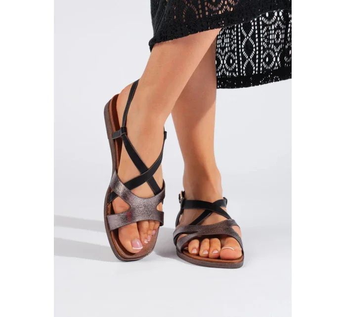 Dámské sandály na plochém podpatku  s hnědou  model 21135586 - SERGIO LEONE