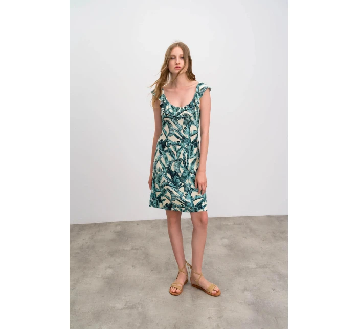 Dámské šaty 16454 Světle béžová / zelená - Vamp Dámské šaty 16454 Světle béžová / zelená - Vamp