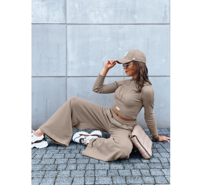 Dámský komplet širokých kalhot a crop topu ASTRAL ALLURE tmavě béžový FashionStreet AY0905
