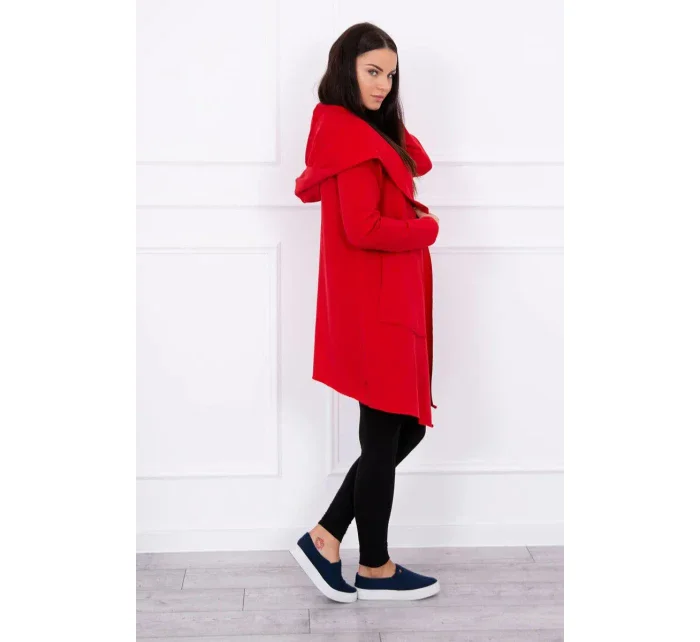 Volná bunda s kapucí v červené barvě