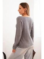 Dámský svetr z viskózy s dlouhým rukávem a kulatým výstřihem tmavě šedý