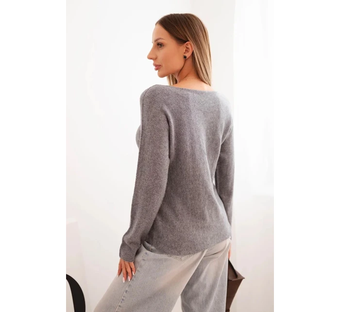 Dámský svetr z viskózy s dlouhým rukávem a kulatým výstřihem tmavě šedý