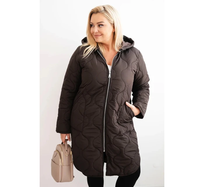 Dámská zimní bunda Plus Size prošívaná s kapucí červená