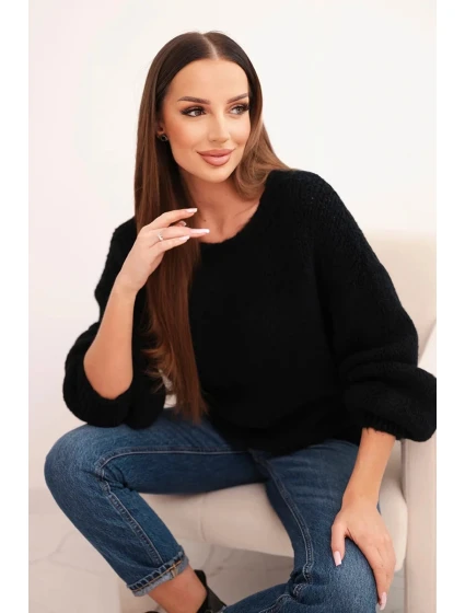 Dámský svetr černý z vlny s hrubým pletením a dlouhým rukávem černý Dámský svetr černý z vlny s hrubým pletením a dlouhým rukávem černý