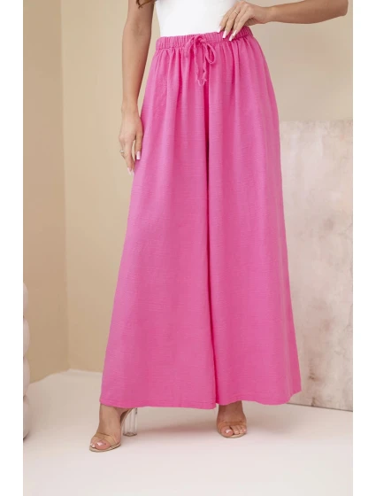 Dámské široké bavlněné kalhoty s gumou v pase růžové