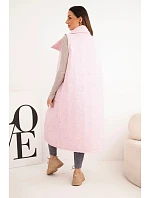 Dámská prošívaná dlouhá vesta s kapsami a stojáčkem bonbónově růžová