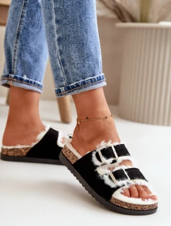 Dámské Pantofle S Přezkami A Kožíškem Černé model 21670217 - Boto