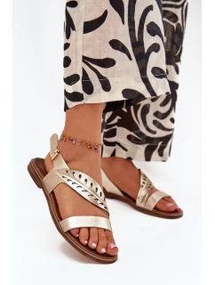 Dámské kožené sandály na plochém podpatku Zazoo model 21704070 zlaté - Boto