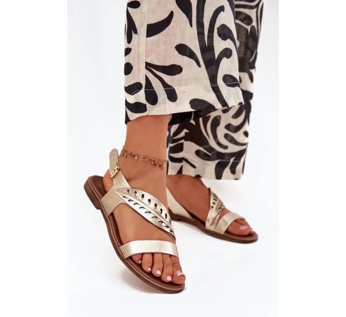 Dámské kožené sandály na plochém podpatku Zazoo model 21704070 zlaté - Boto Dámské kožené sandály na plochém podpatku Zazoo model 21704070 zlaté - Boto