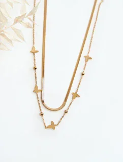 Dámský řetízek had s motýly, zlatý