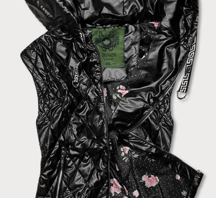 Černá prošívaná dámská vesta s kapucí (CAN-562BIG)