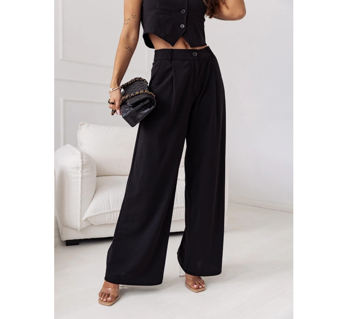 Elegantní černý dámský komplet - krátká vesta a široké kalhoty (VE90)