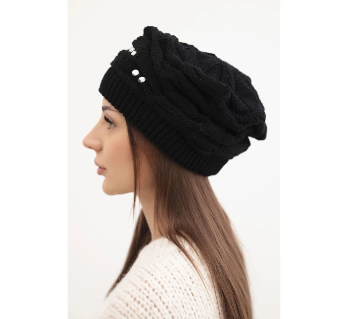 Dámská zimní vlněná čepice s ozdobnými krystalky K399 černá Dámská zimní vlněná čepice s ozdobnými krystalky K399 černá