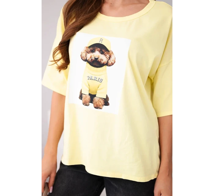 Dámská bavlněná oversize halenka s krátkým rukávem a potiskem žlutá