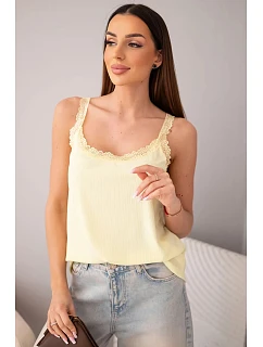 Dámská halenka na ramínka s krajkovým zakončením žlutá