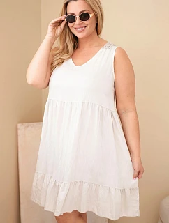 Dámské šaty Plus Size z viskózy s krajkou bez rukávů béžová