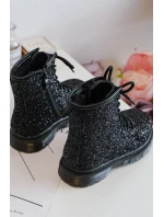 Dětské třpytivé zateplené kotníkové boty na zip, černá Saussa