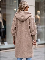 Płaszcz damski baranek długi z kapturem kamelowy FashionStreet NY0830
