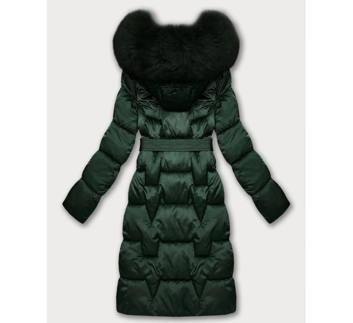 Tmavě zelená dámská zimní bunda s páskem model 21439650 - S'WEST