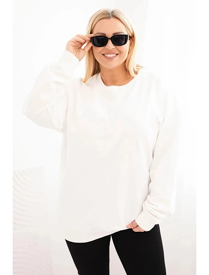 Dámská mikina Plus Size bavlněná basic s kulatým výstřihem bílá