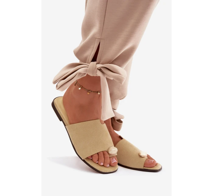 Dámské ploché pantofle s ozdobným detailem Eko semiš žluté Selavine