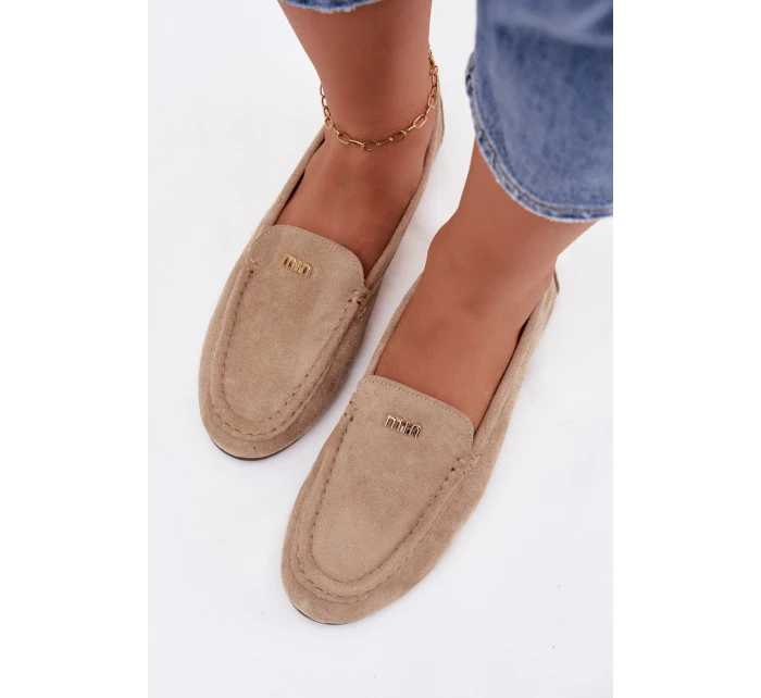 Dámské mokasíny s malým zlatým detailem tmavě béžové Sarivelle