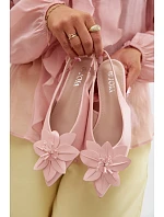 Dámské sandály na nízkém podpatku s dekorativním květem Růžové Telivette