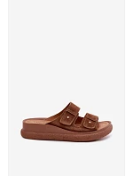 Kožené semišové dámské pantofle na platformě Vinceza 66916 camel