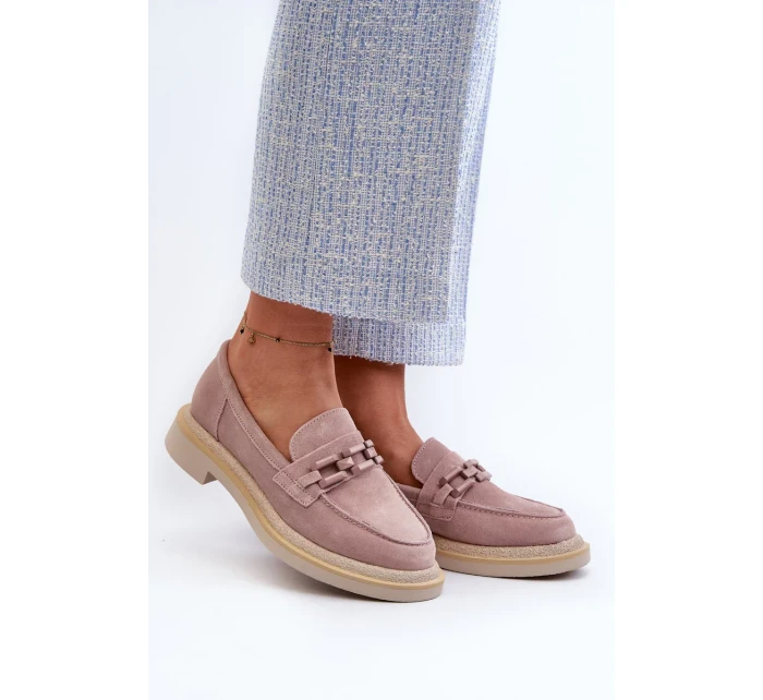 Dámské semišové mokasíny na plochém podpatku s ozdobou D&A Dirty Pink