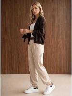 Dámské jogger kalhoty z manšestru s páskem, béžové, FashionStreet UY3138 Dámské jogger kalhoty z manšestru s páskem, béžové, FashionStreet UY3138