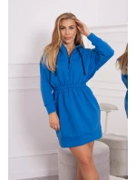Zateplené šaty s kapucí chrpově modré Zateplené šaty s kapucí chrpově modré