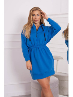 Zateplené šaty s kapucí chrpově modré
