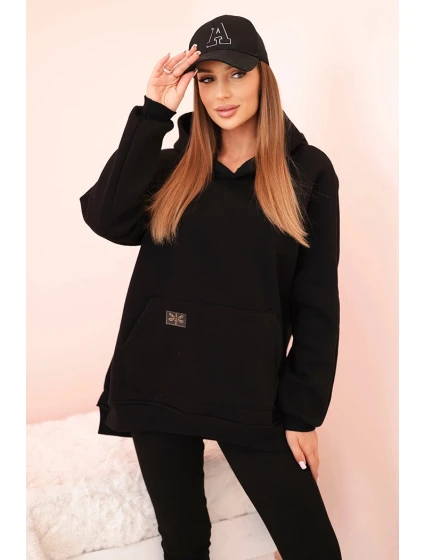 Dámský komplet bavlněný mikina s kapucí a legíny s vysokým pasem černý