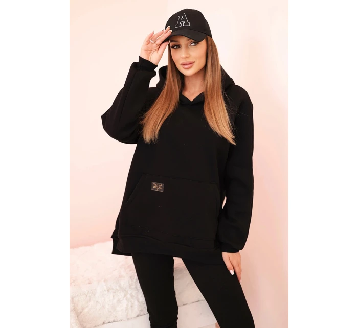 Dámský komplet bavlněný mikina s kapucí a legíny s vysokým pasem černý