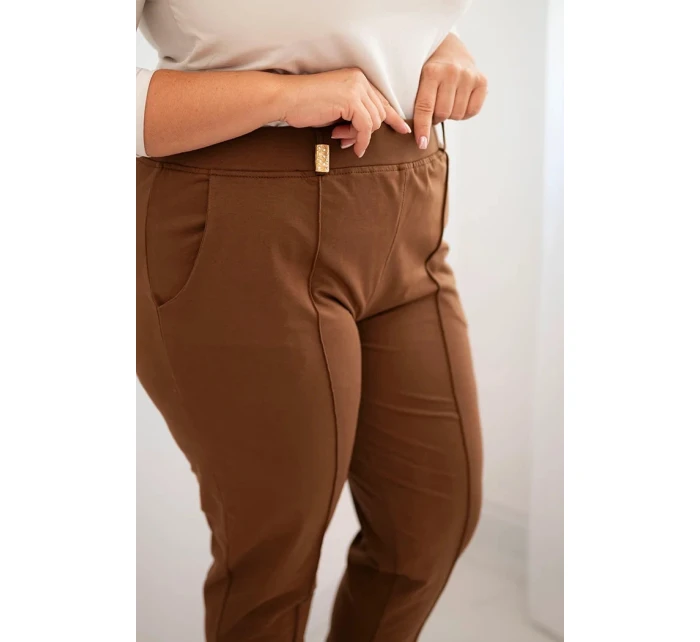 Dámské bavlněné kalhoty Plus Size s elastickým pasem model 21397638 - K-Fashion Dámské bavlněné kalhoty Plus Size s elastickým pasem model 21397638 - K-Fashion