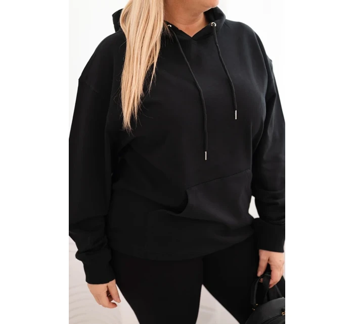 Dámská mikina s kapucí a klokaní kapsou Plus Size z bavlny černá