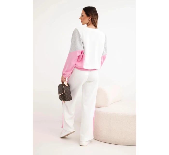 Dámská souprava s volnou mikinou a širokými kalhotami světle růžová