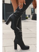 Dámské Kozačky Do Kolena Na Podpatku Eko Kůže Černé model 21705113 - Boto Dámské Kozačky Do Kolena Na Podpatku Eko Kůže Černé model 21705113 - Boto