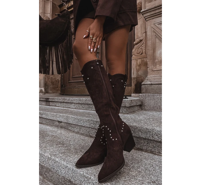 Dámské Kožené  S Dekorací Na Sloupku Čokoládové model 21715056 - Boto