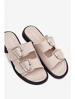 Kožené dámské pantofle s řemínky Vinceza 62304 Béžové