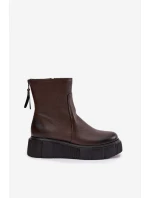 Dámské kotníkové boty Zazoo na platformě z pravé kůže – čokoládové Dámské kotníkové boty Zazoo na platformě z pravé kůže – čokoládové