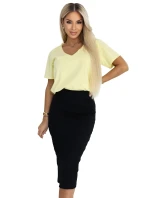 667-1 Přiléhavá pruhovaná midi sukně s vysokým pasem - černá 667-1 Přiléhavá pruhovaná midi sukně s vysokým pasem - černá