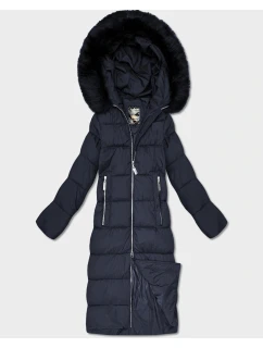 Tmavě modrá dlouhá dámská zimní bunda s kapucí model 21242133 - Libland