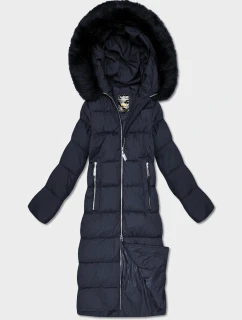 Tmavě modrá dlouhá dámská zimní bunda s kapucí model 21242133 - Libland