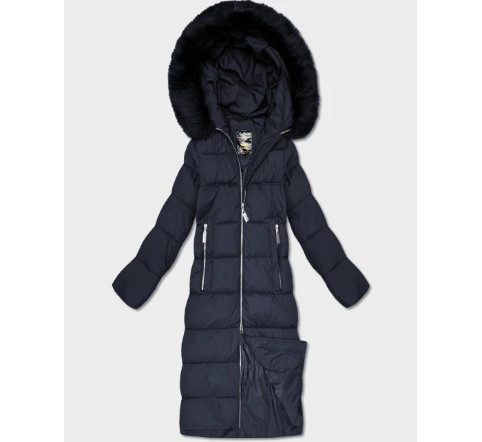Tmavě modrá dlouhá dámská zimní bunda s kapucí model 21242133 - Libland