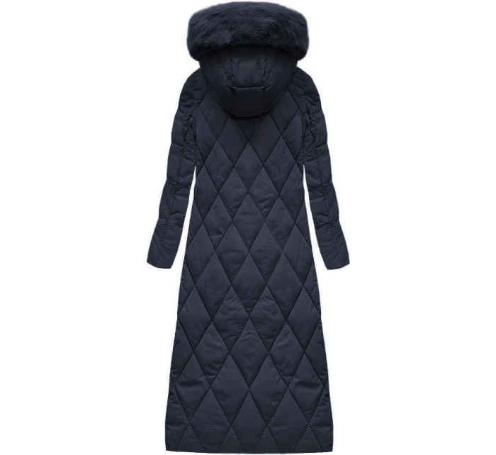Tmavě modrá dlouhá dámská zimní bunda s kapucí model 21242133 - Libland