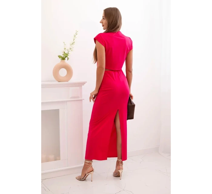 Dámský komplet s blůzkou ozdobenou sponou a přiléhavou sukní - fuchsie