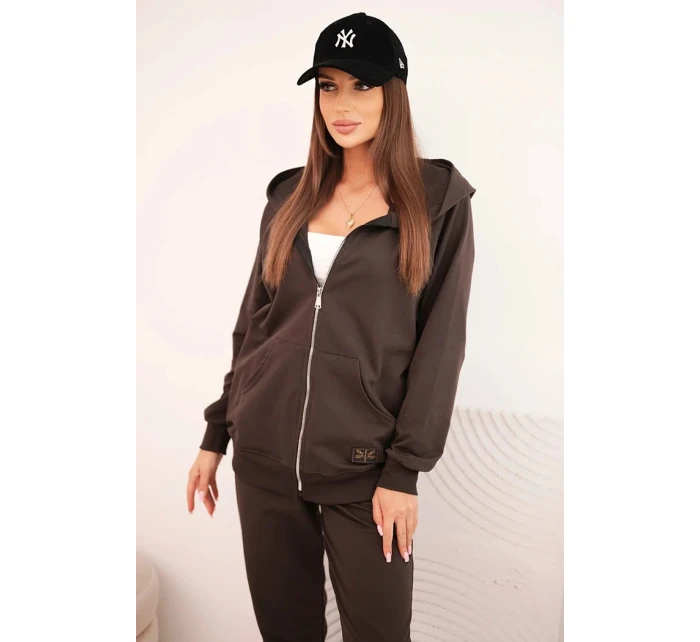 Dámský bavlněný komplet se širokými nohavicemi a mikinou na zip bordový Dámský bavlněný komplet se širokými nohavicemi a mikinou na zip bordový