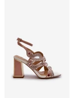 Dámské zdobené sandály na podpatku D&A model 21660315 růžové - S.Barski Dámské zdobené sandály na podpatku D&A model 21660315 růžové - S.Barski
