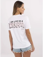 T shirt model 21153845 biało różowy - FPrice T shirt model 21153845 biało różowy - FPrice